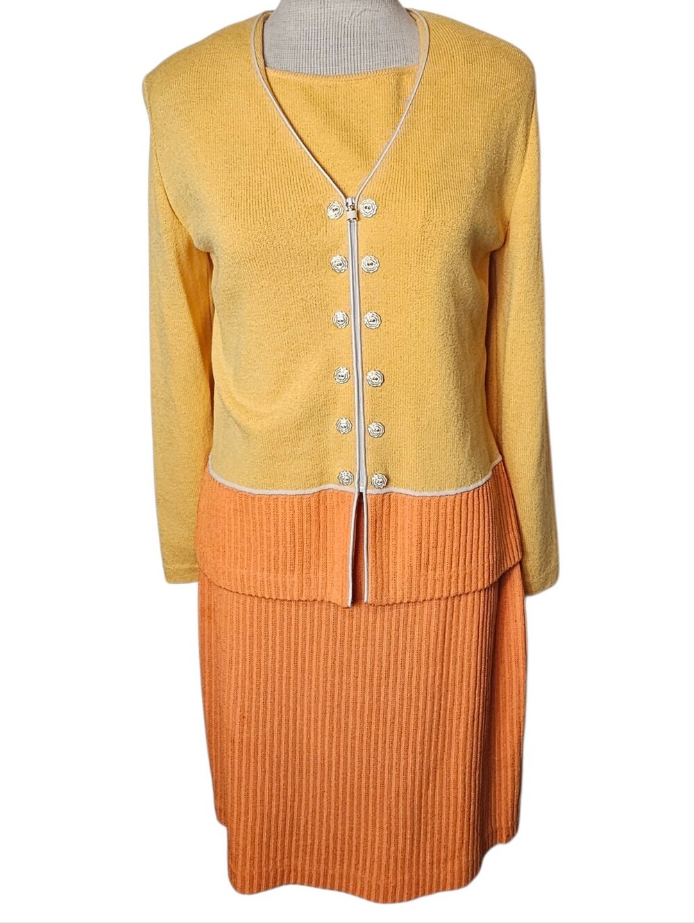 St. John Vintage Knit 2-Piece Yellow and Orange Dress Set Size 6 Dog Show Outfit